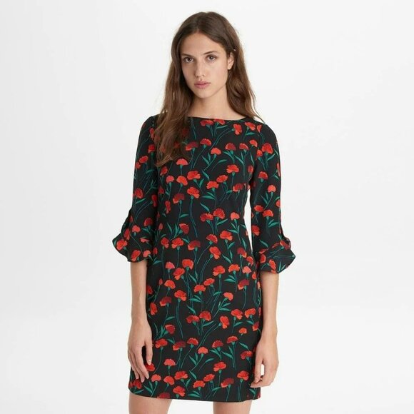 Karl Lagerfeld Paris Dresses & Skirts - Karl Lagerfeld Paris Black & Red Floral Print 3/4 Sleeve Shift Dress Womens Size